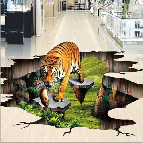Wellyu Custom flooring 3d self-adhesive living room bedroom shopping tiger painting to paste 3D flooring outdoor painting обои