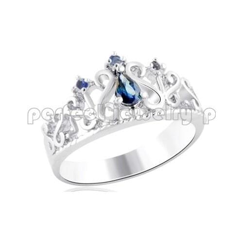 Per jewelry Natural sapphire crown style ring 0.5ct*1pc 0.05ct*3pcs gemstone Free shipping 925 sterling silver C19118