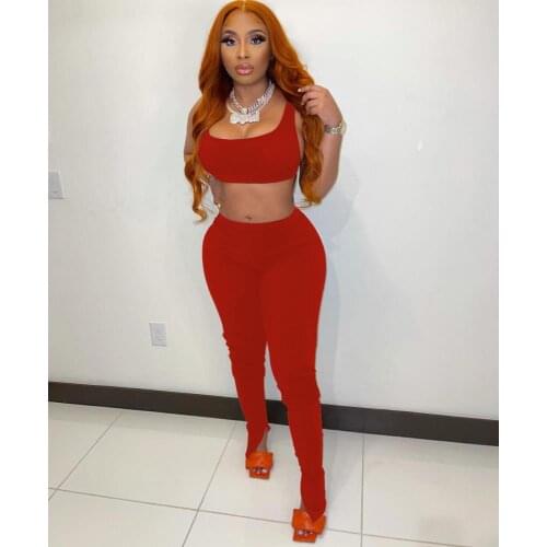 Active Womens Yoga Legging 2 Pieces Outfit Skinny Sporty Vest Crop Top+Bodycon Fitness Long Pants Split Hem Casual Workout Suit