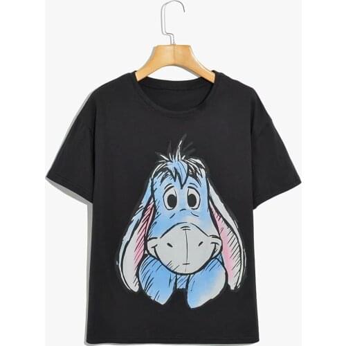 Disney Cartoon Eeyore Shirts for Women Print Round Neck Short-sleeved Women Fashion Clothing Graphic T-Shirts Harajuku Kawaii