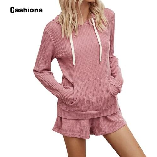 Solid Pink Grey Two Piece Set Women Hoodies 2020 Autumn New Long Sleeve Tops Casual Loose Shorts Set Woman Tracksuit Streetwear