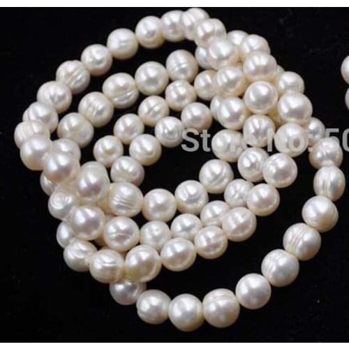 Natural 9mm white real freshwater pearl bracelet elastic