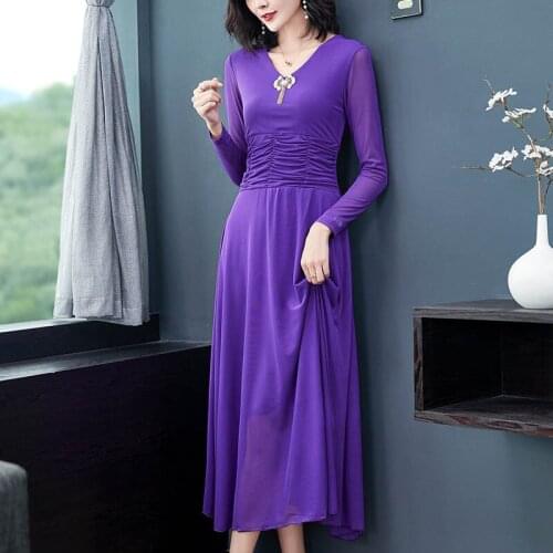 Mesh dresses for women long sleeves v-neck long temperament waist slim base skirt dress for women dress bodycon dress