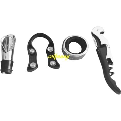 50sets/lot Fast shipping 4 in 1 kit hippocampus Red Wine bottle opener+ Paper cutting knife+ ring+ wine pourer