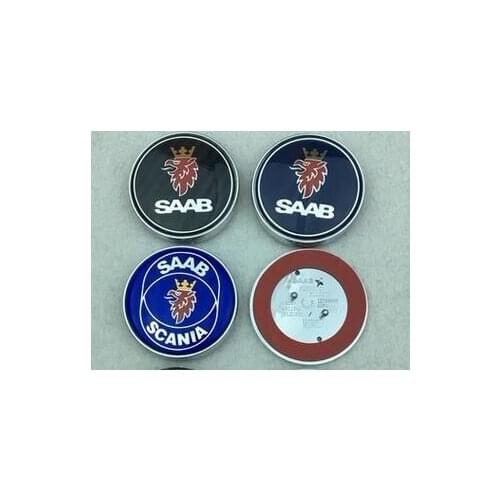 50pcs 68mm New Car Styling SAAB Black Carbon Blue Scania Front Bonnet Rear Boot Badge Emblem Auto sticker 2/3 pins