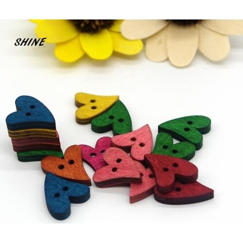 50PCs Wooden Sewing Buttons Scrapbooking Heart Shape 7 Colors Mixed 2 Holes Costura Botones Decorate bottoni botoes