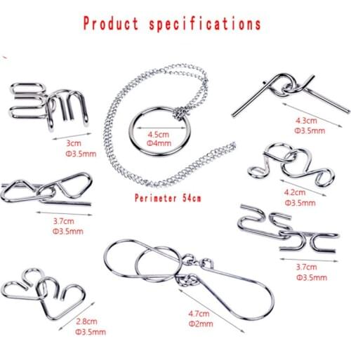 8pcs/set Montessori Materials Metal Wire Puzzle IQ Mind Brain Teaser Puzzles Game For Adults And Kids 3 Style