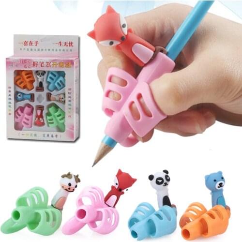 8PCS/Box Boys and Girls Two-Finger Pencil Holder Silicone Baby Learning Writing Correction Tool Device Child Stationery Supplies