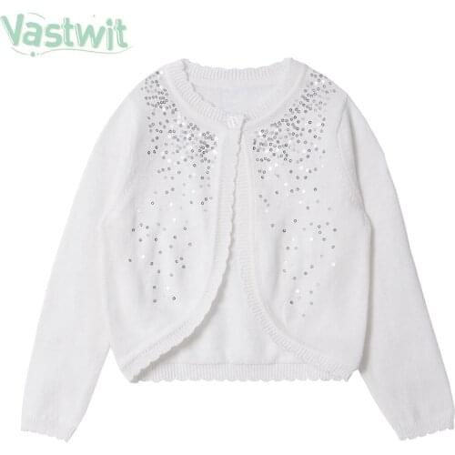 Children Kid Girl White Sequins Bolero Jacket Shrug Bridal Cape Wedding Party Cloaks Shawl Outerwear Flower Girl Cardigan Coats