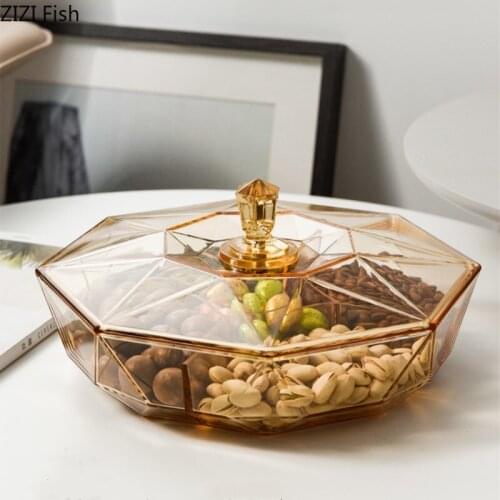 Geometric Shape Plastic Fruit Plate Sub-grid Snack Candy Dish with Cover Nordic Style Home Living Room Kitchen Snack Storage Box