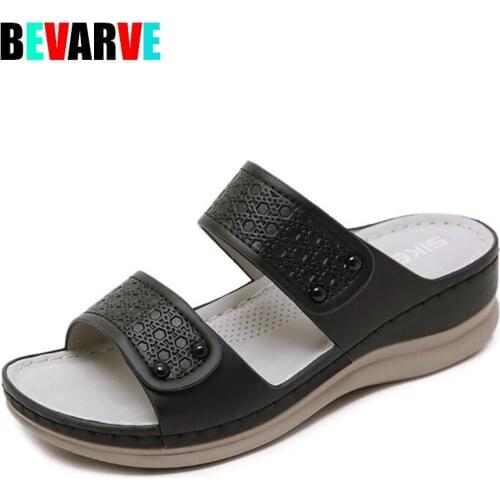 BEVARVE new Summer Female Sandals Car Line Wear-resistant Anti-slip Large Size fashion Wedge With Thick Bottom Comfortable Sand