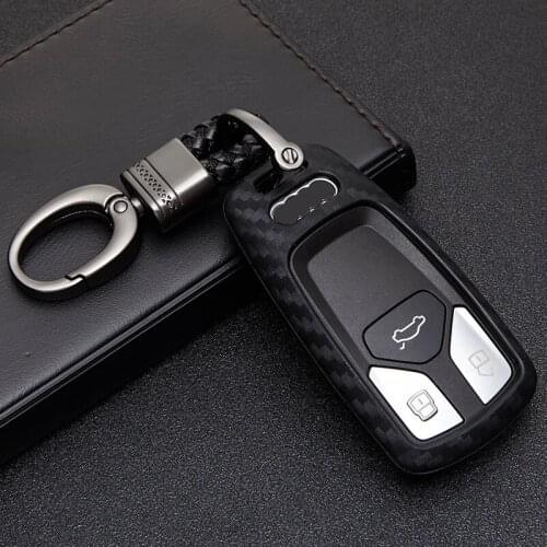 Carbon Fiber Pattern Car Key Cover with PU Leather Braid Woven Key Holder Holder For Audi A4 B9 Q5 Q7 4m TT TTS 8S 2016 2017 A4L