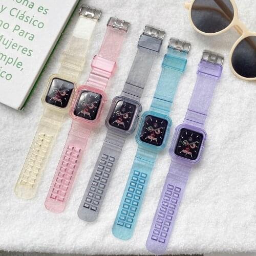 Case+Strap Transparent Bracelet for Apple Watch Series 6 5 4 3 2 1 Soft Silicone Bracelet for iWatch 38/40/42/44mm