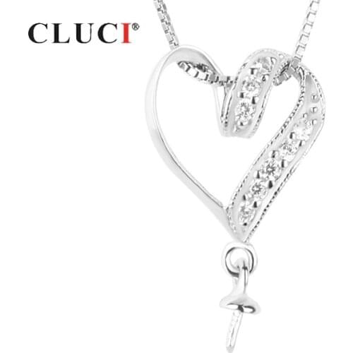 CLUCI Silver 925 Romantic Love Heart Charms 925 Sterling Silver Pearl Pendant Mounting Zircon Women Valentines Day Gift SP109SB