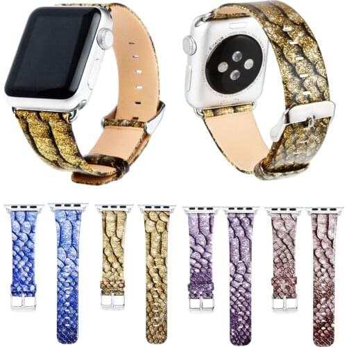 DAHASE Shiny Glitter Wrist Strap for Apple Watch Band Fashion Snake Grain Pattern Leather Watchband for Series 1/2 iWatch Belt