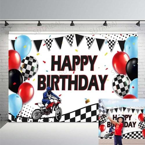 Motocross Birthday Backdrop Flag Balloon Motorcycle Baby Birthday Party Newborn Portrait Backgrounds Photography Backdrop Studio
