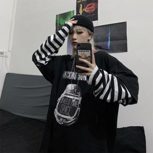 Women Clothes 2020 Tshirts Women Casual Letter Print Tees Harajuku Long Sleeve Loose TShirts Hip Hop Streetwear Oversized Shirt