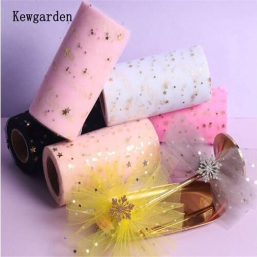 Kewgarden DIY Baby Hairbow Corsage Accessories Riband Sequin Star Tulle Voile Ribbon 6cm 13cm Handmade Tape Wholesale 25 Yards