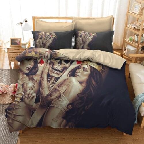Fanaijia Luxury Skull Bedding Set Queen Size Duvet Cover and Pillowcase Sugar Skull Bed Set Bedroom Comforter Set