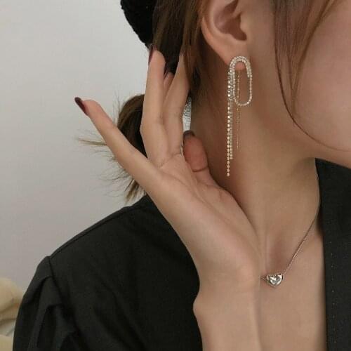 Korean Style Gold Color Long Crystal Tassel Earrings For Women Elegant Geometric Oval Shape Earring Female 2020 Fashion Jewelry