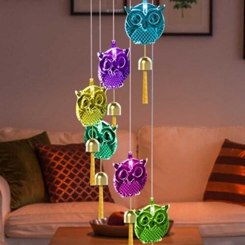 Solar Wind Chime Lamp Owl Shape Outdoor Colorful Waterproof LED Decor Lights Landscape Lamp For Home Garden Decoration Lighting
