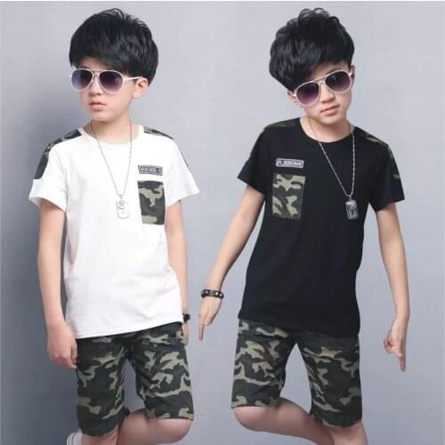 Summer Children Boy Clothes Sets Kids 2pcs Short Sleeves T-Shirt Suits Camouflage Shorts Child Clothing Suits FOR 12 14 16 YEARS