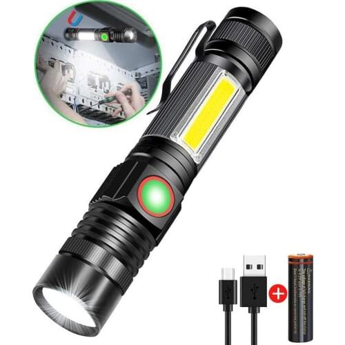 Magnetic T6 LED Flashlight 4 Modes Usb Zoom Focus Led Mini Torch Adjustable Telescopic Bicycle Lantern For Camping Work Lamp