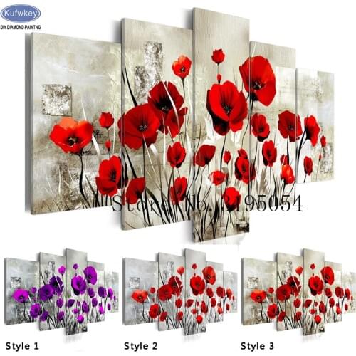 2018 DIY Diamond Painting Cross Stitch Kits Full Diamond Embroidery sale Poppy 5D Diamond Mosaic Home Decor Poppy Flower 5pcs