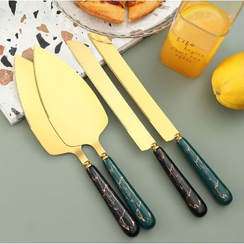 Creative Wedding Cake Knife And Server Set Stainless Steel Cake Cutter And Serving Set Pie Pastry Server Set Stonedust Handle