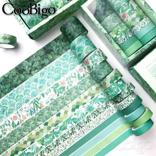 Washi Tape Set Masking Tapes Green Plant Decorative Adhesive Paper Tape Scrapbooking Sticker Stationery Journal Diary 12pcs/pack