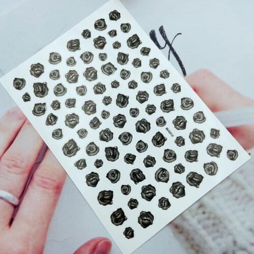Fashion New Arrival 3d DIY Japanese Style 3d Cubic Nail Sticker Back Adhesive Glue Black& White Roses Fingernail Decals Manicure