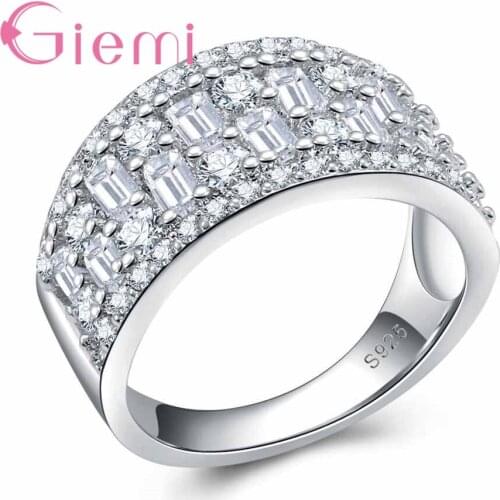 New Wide Rings for Women Jewelry White Crystal 925 Sterling Silver female Anel Accessories Gifts Top quality Bijoux