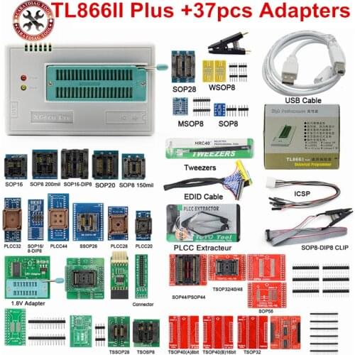 100% Original V11.2 TL866II Plus Universal Programmer+ 37 Adapters TL866 Flash EPROM Test Clip Smart Chip Programmer Calculator