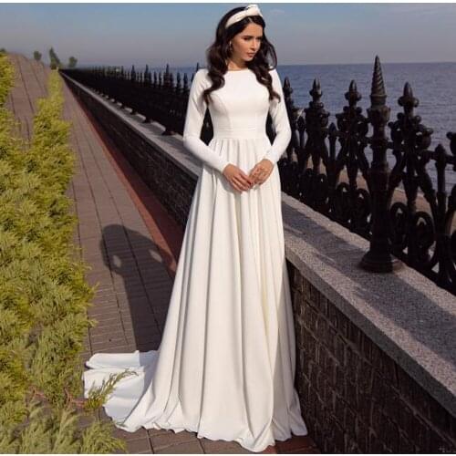 2021 New Arrival High Neck Long Sleeve Backless Buttons Simple Wedding Dress 2021 Vestido De Noiva Bridal Gowns