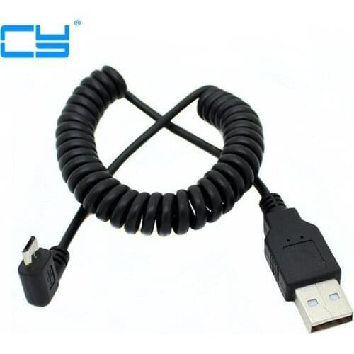 90 degree left elbow Spring Coiled USB 2.0 Male to Micro USB Data Sync fast Charger 2A Cable for Android mobile phones