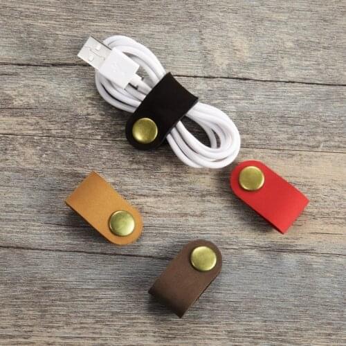 Universal Cable Winder Earphone Clip Straps Mobile Phone Changring Wire Organizer Management Protector Cord Fixer Leather Holder