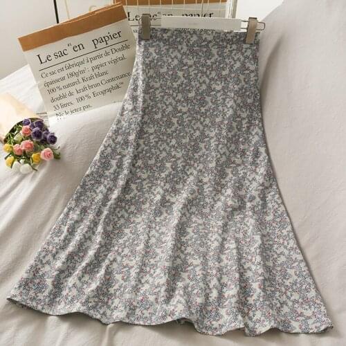 Women Fashion Vintage 2021 Summer Floral Print Elastic High Waist Loose Skirts Casual Chiffon Y2k Boho Beack Skirt
