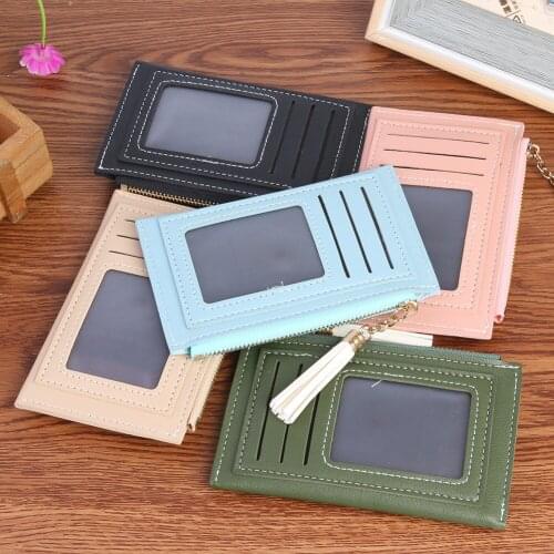 Female Tassels Solid Wallet Mini Zipper Purse Card Holder Bag Multi-slot Clutch Key Card Coin Holders Pouches