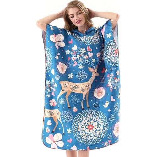 Women Quick-dry Poncho Towel Changing Robe Surf Beach Changing Towel With Hood For Summer Beach Pool Swimming