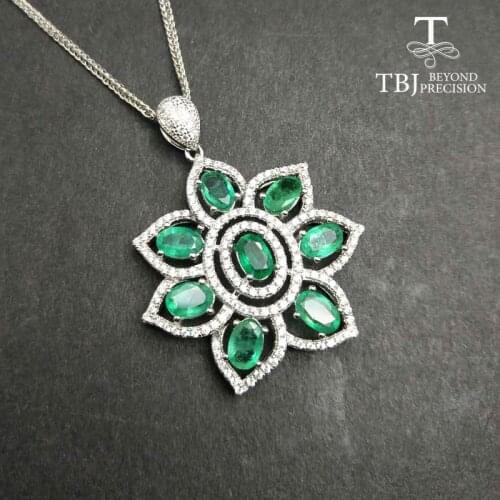 TBJ,100% natural 4ct zambia emerald big pendant necklace with chains in 925 Sterling silver gemstone fine jewelry as best gift