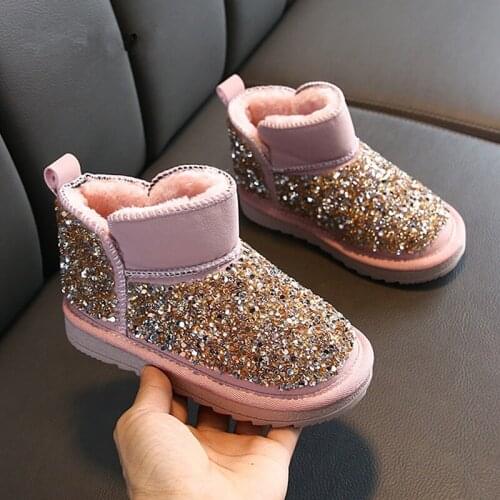 2020 Girls Snow Boots Children Shoes Winter Baby Toddler Boots Plus Velvet Warm Cotton Shoes Fashion Sequin Princess Kids Boots
