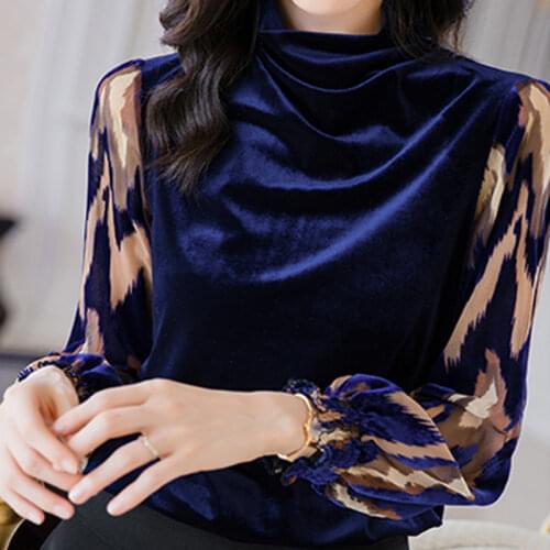 Winter Clothes Women Long Sleeve Print Velour Blouse Shirt Tops Blouse Women Blusas Mujer De Moda 2021 Women Clothing Blusa E87