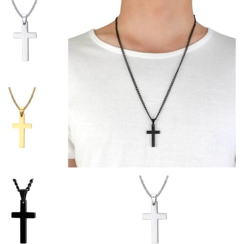 Cross Stainless Steel Men Necklace Plated Solid Color 1PC New Alloy Gift Jewelry Unisex High Quality Pendant Fashion Chain