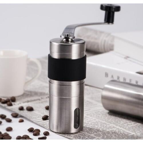 1PC Manual Ceramic Coffee Grinder Stainless Steel Adjustable Coffee Bean Mill With Rubber Loop Ring Easy Clean Kitchen Tools