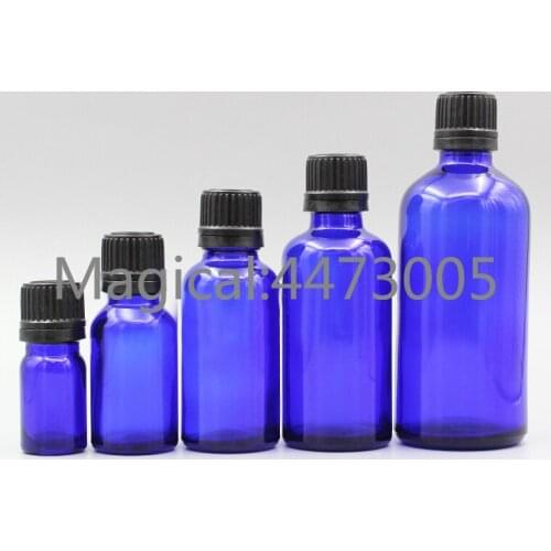 2/10pcs 5ml 10ml 15ml 20ml 30ml 50ml 100ml Blue Glass Essential Oil Bottles with White/black/gold Plastic/aluminum Screw Cover