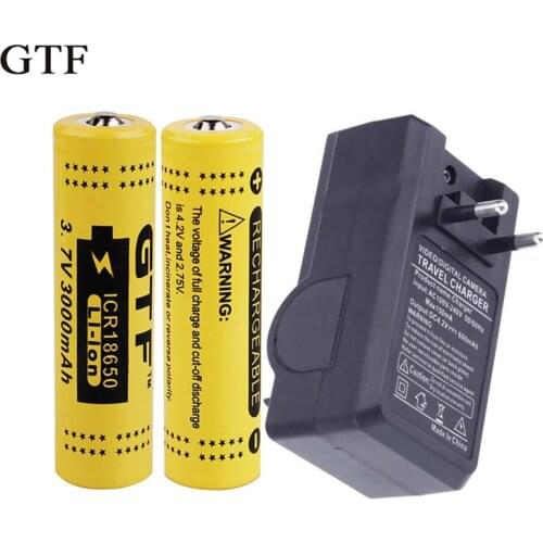 Gtf 2 pces 3,7 v 3000 mah 18650 Aku li-ion high power battery battery battery + ue/eua battery charger