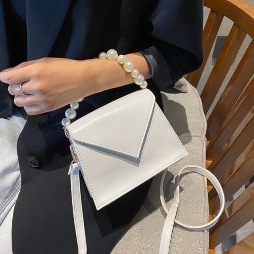 2020 new French small crowd bag female trend wild pure color single shoulder bag beaded handbag bag wild ins diagonal female bag