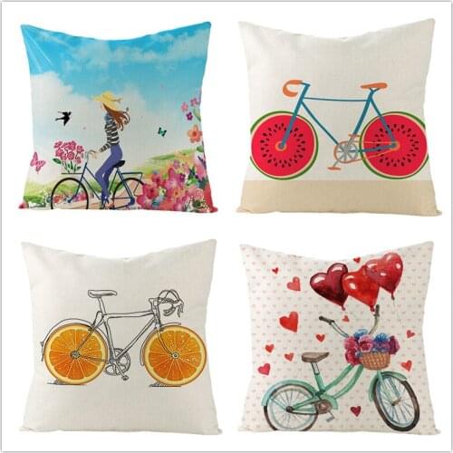 2021 Home Decor Bike Bicycle Cushion Cover Polyester Linen Living Room Sofa Car Seat Nordic Farmhouse Throw Pillow Cases 45x45cm