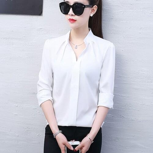 White Shirt Spring 2021 Women Long Sleeve Blouse Chiffon Blouse Stylish Sexy Office Shirts Plus Size S-2XL Solid Color Women Top