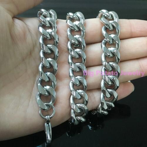 High Quality 7-40" Custom Size 316L Stainless Steel Silver Color 13mm Cuban Link Chain Bracelet/Necklace Cool Mens Jewelry